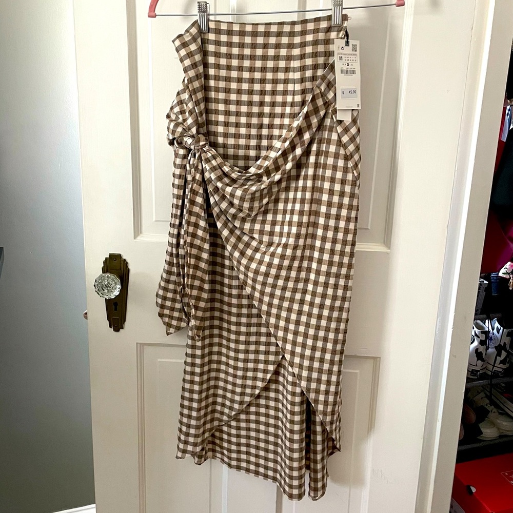 Zara Gingham Wrap Skirt NWT